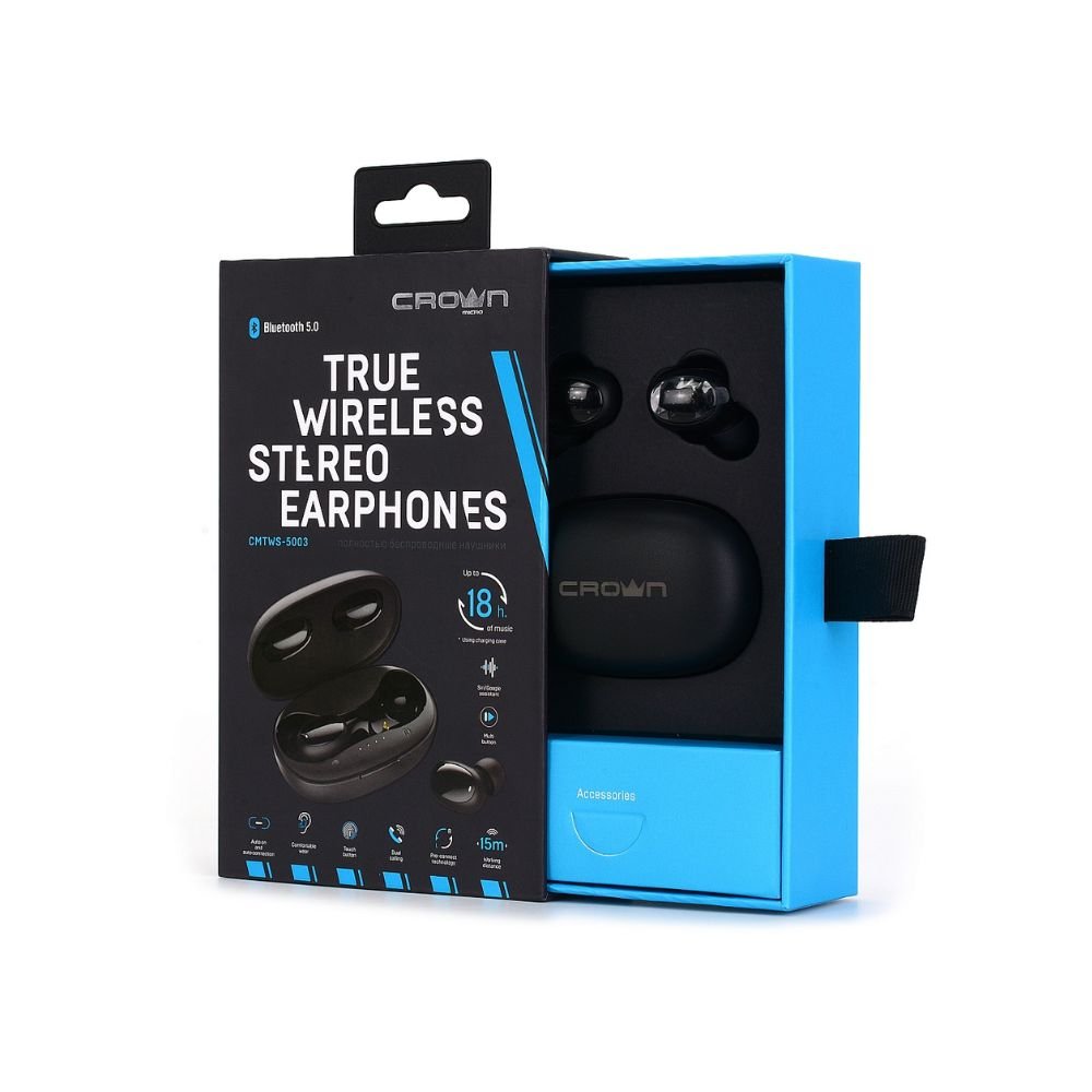Crown Micro True Wireless Bluetooth Earbuds - Black - product view