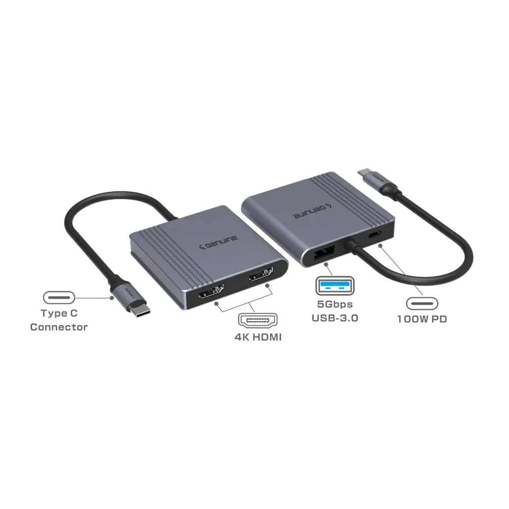 Genuine 4-in 1 Type C to USB-A 3.0 + HDMI + PD Adapter (GN-DC44J), product view 3