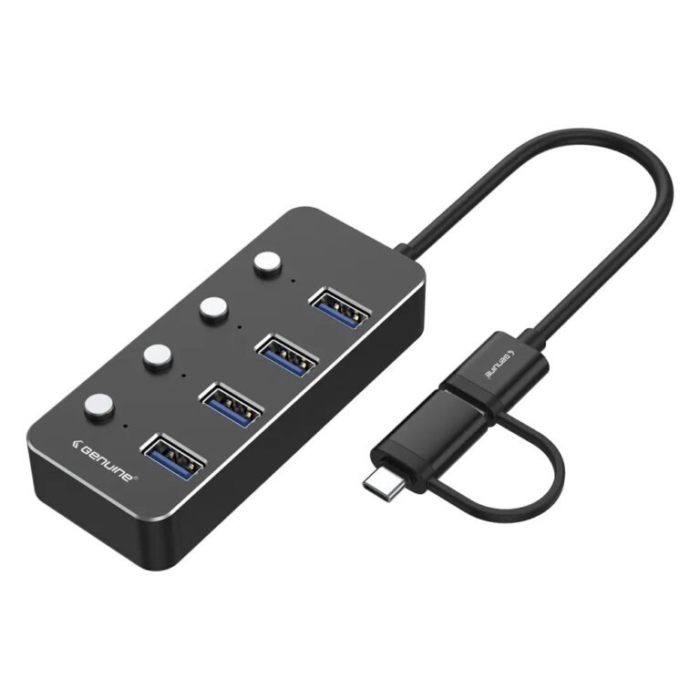 Genuine 4-Port USB 3.0 Hub (GN-HU34V) – USB A+C Input, Aluminum Alloy + ABS, USB-A + USB-C 3.0