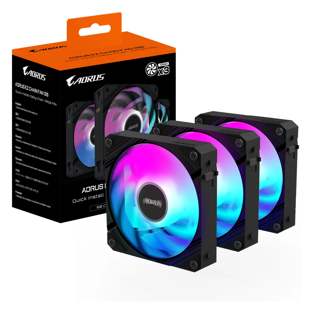 Gigabyte AORUS EZ Chain 120 ARGB PWM PC Case Fans (GP-ECFAN1203), product view 1