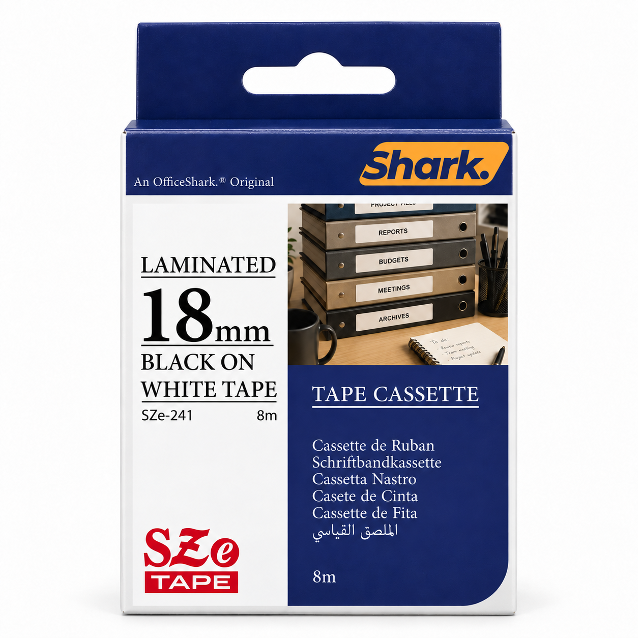 Shark SZE-241 18mm black on white 8m label tape box