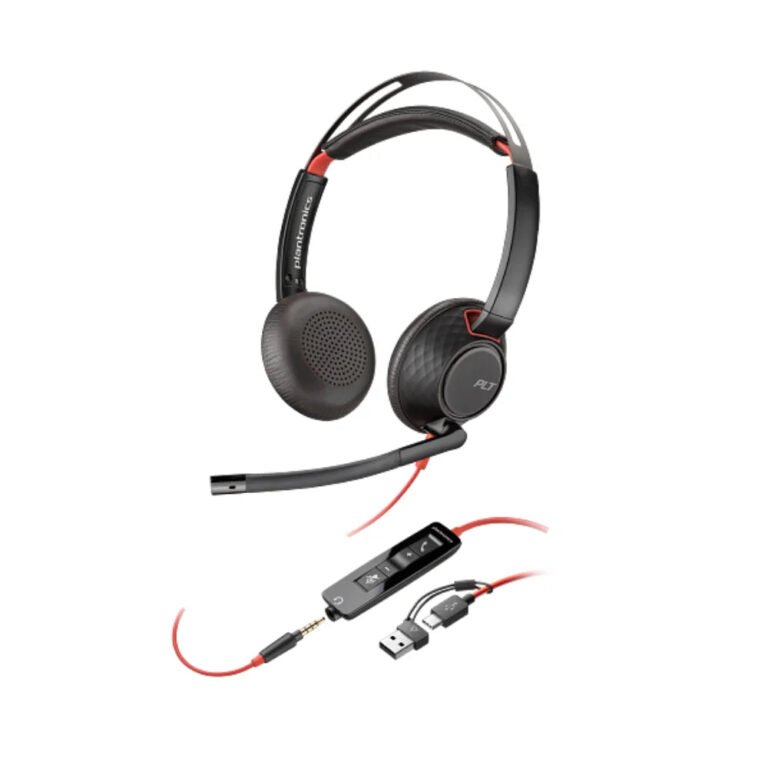 Poly Blackwire 5220 Stereo USB-C/A Headset (Bulk) (8X231A6) – USB-C cord with tethered USB-A adapter/ Wired 3.5mm, Wired USB-C / USB-A / 3.5mm