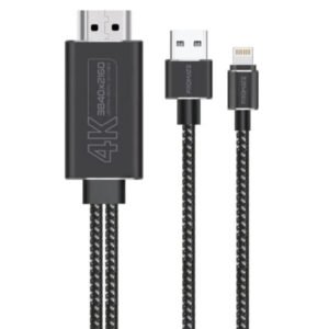 Promate MediaLink-LT 1.8M Lightning to HDMI 4K Cable with USB Charging Bridge – Lightning to HDMI (USB-A for power), Nylon Braided, Aluminum Alloy, 4K@30Hz, 1080p@60Hz