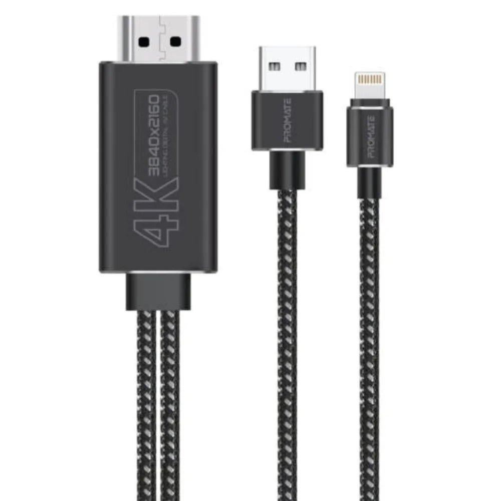 Promate MediaLink-LT 1.8M Lightning to HDMI 4K Cable with USB Charging Bridge, product view 1