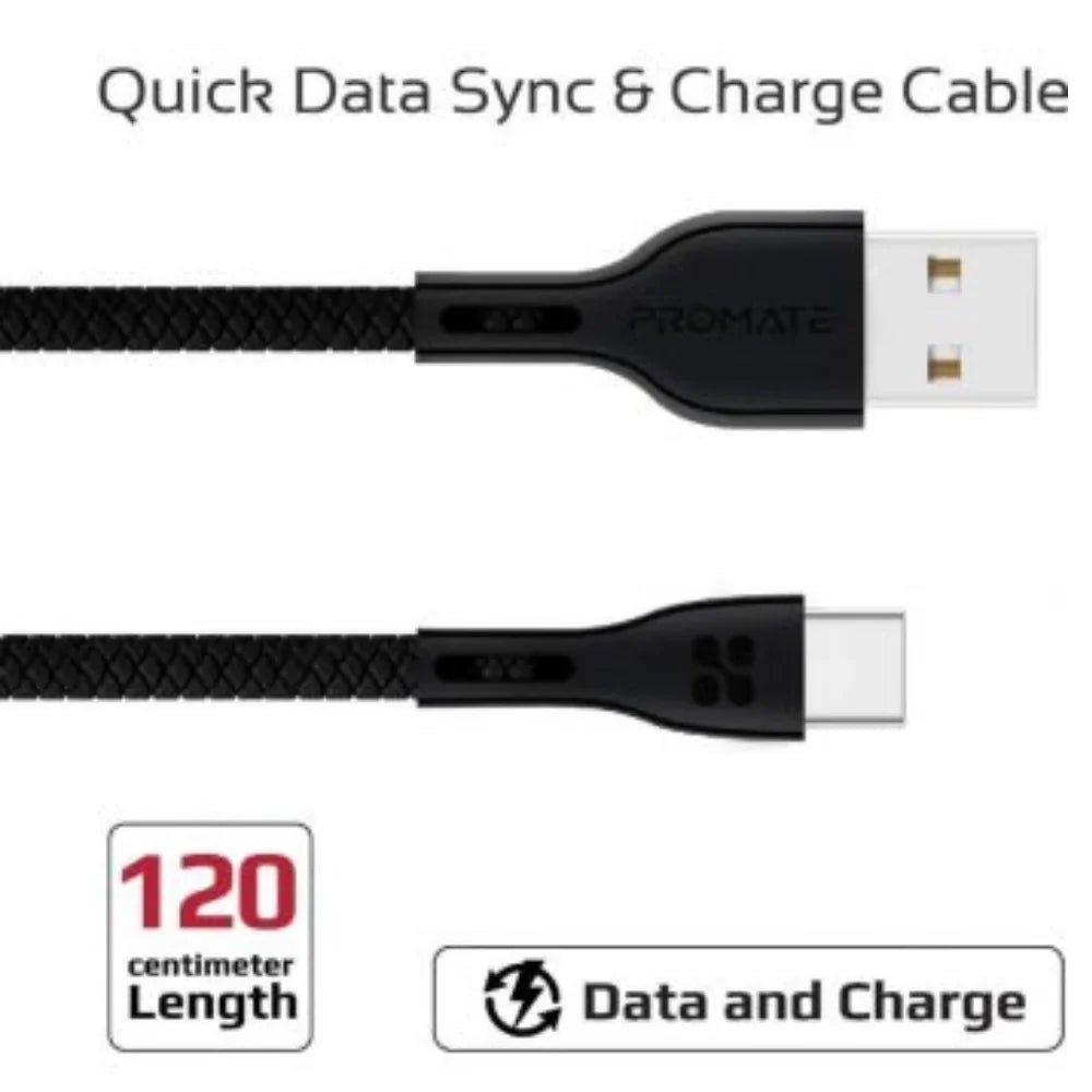 Promate PowerBeam-C 1.2M USB-A to USB-C Cable, product view 2