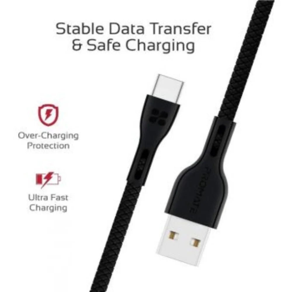 Promate PowerBeam-C 1.2M USB-A to USB-C Cable, product view 3
