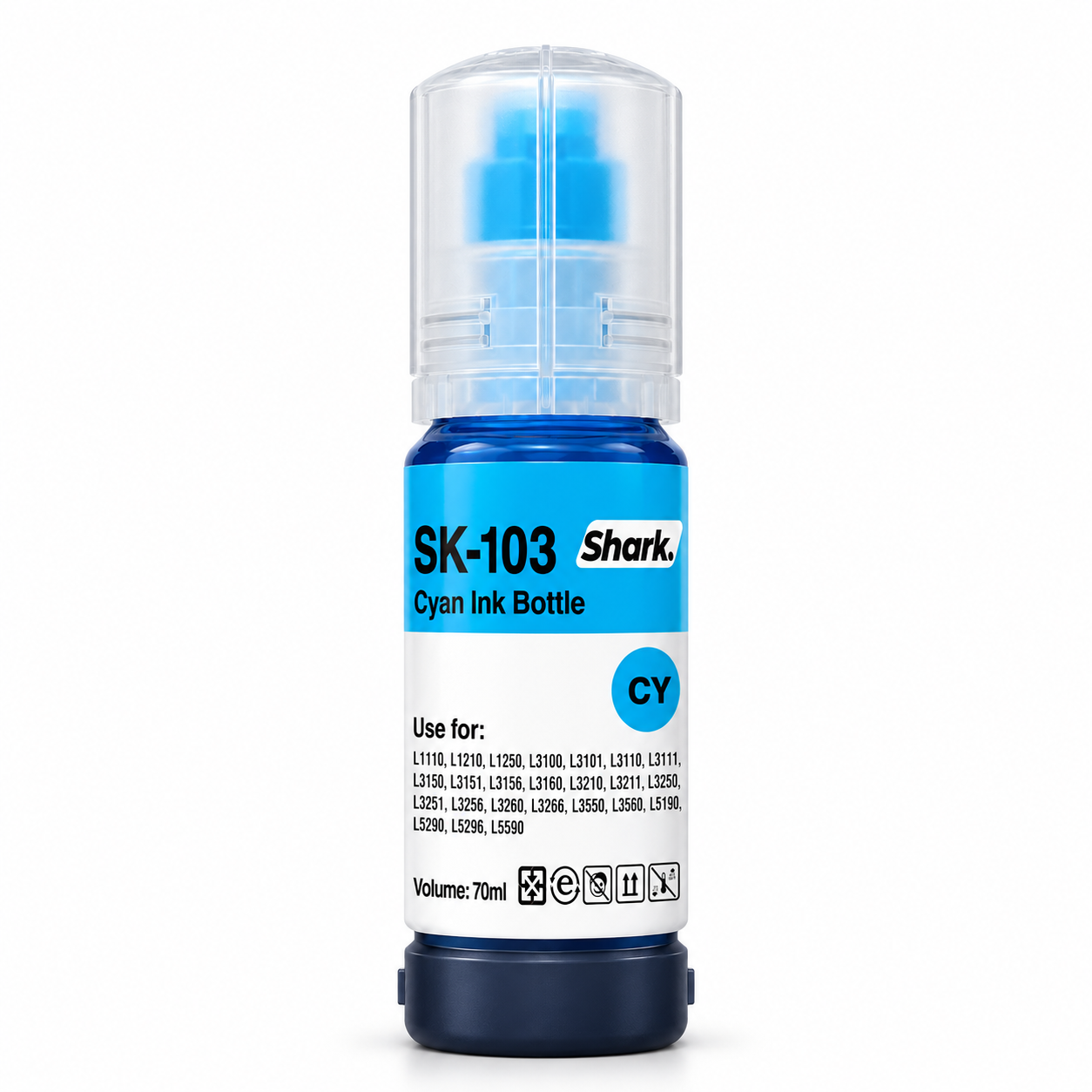 Product mockup: Shark SK-103C cyan 70 ml ink bottle
