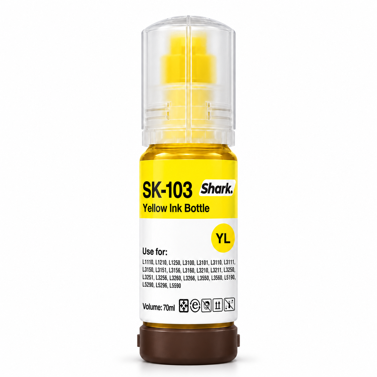 Product mockup: Shark SK-103Y yellow 70 ml ink bottle
