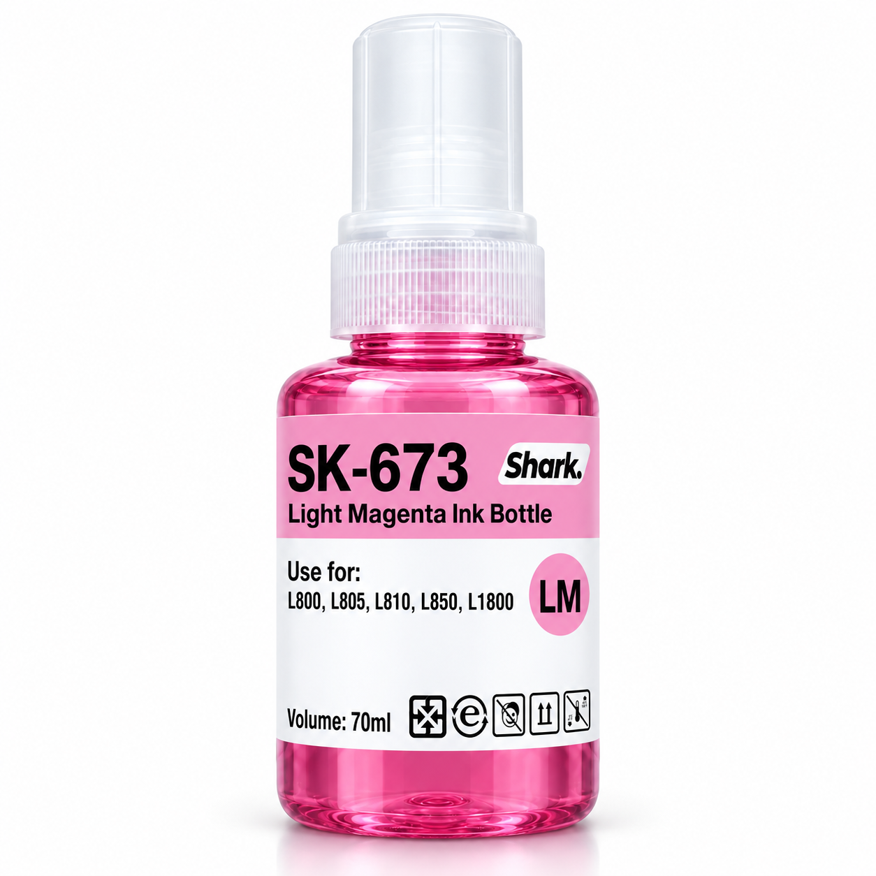 Product mockup: Shark SK-673LM light magenta 70 ml ink bottle