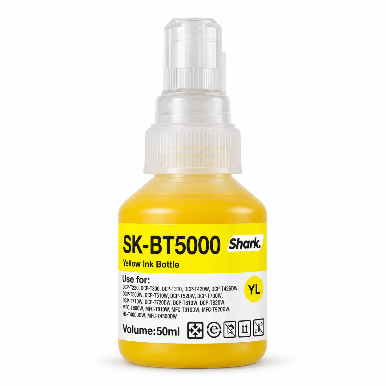 Product mockup: Shark SK-BT5000Y yellow 50 ml ink bottle