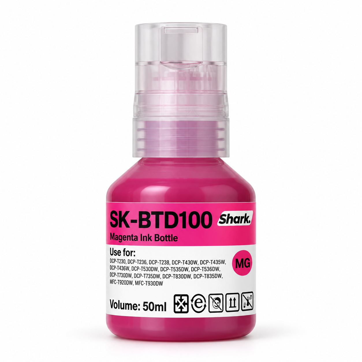 Product mockup: Shark SK-BTD100M magenta 50 ml ink bottle