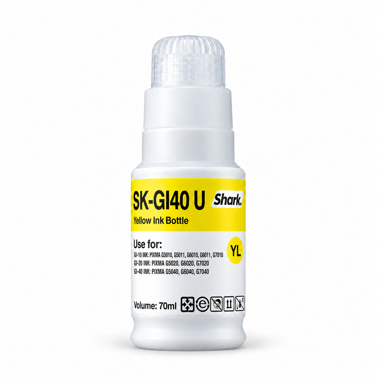 Product mockup: Shark SK-GI40UY yellow 70 ml ink bottle