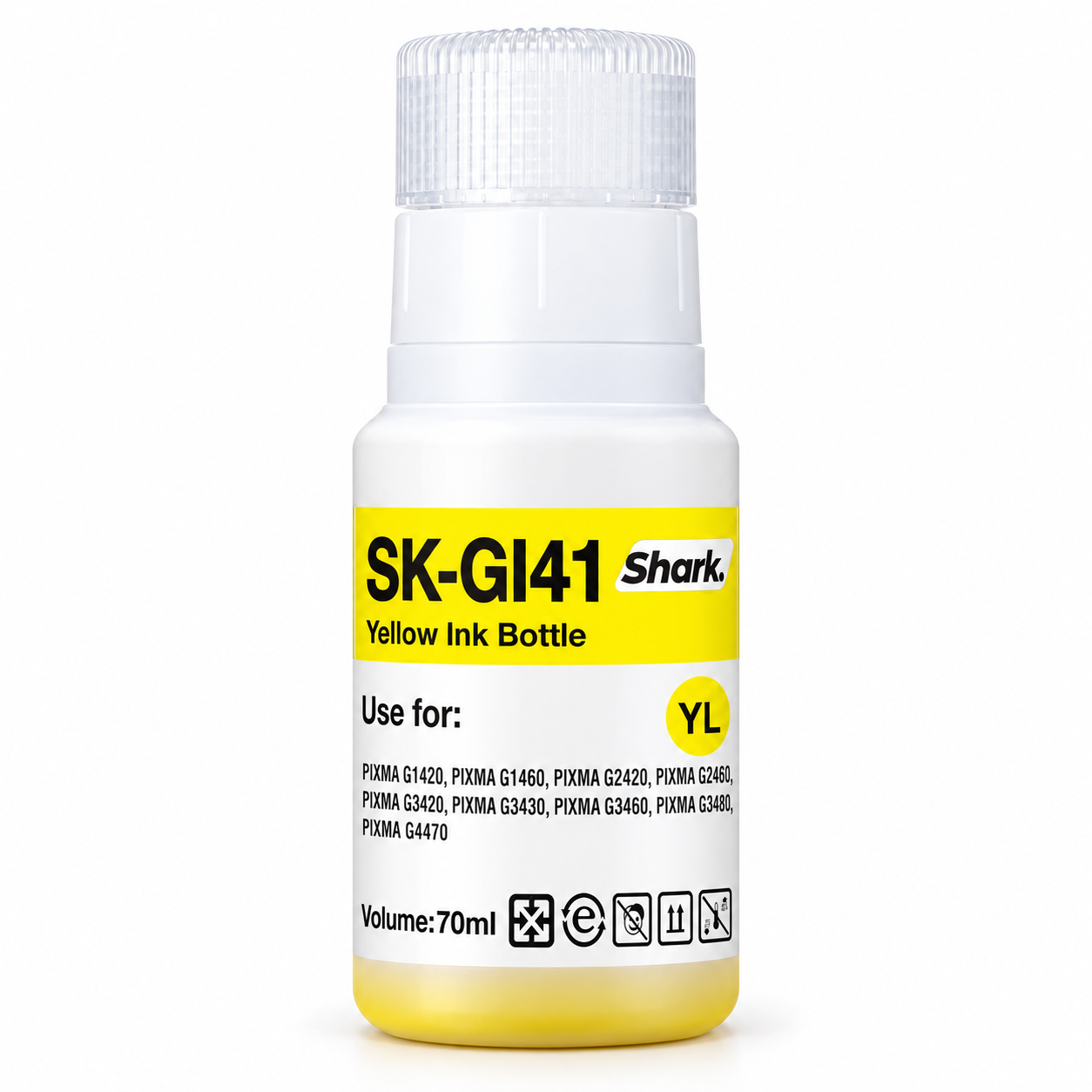 Product mockup: Shark SK-GI41Y yellow 70 ml ink bottle