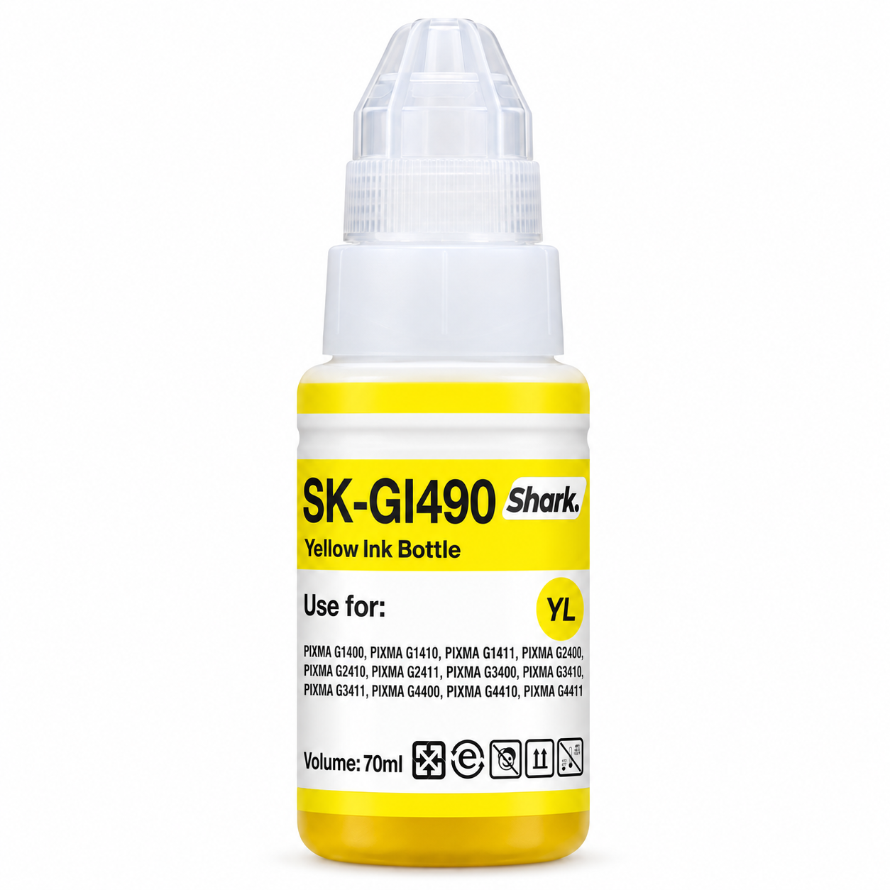 Product mockup: Shark SK-GI490Y yellow 70 ml ink bottle