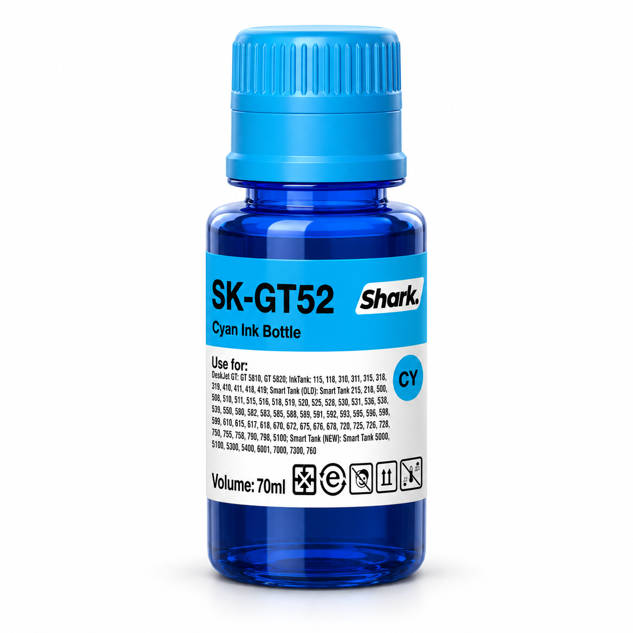 Product mockup: Shark SK-GT52C cyan 70 ml ink bottle