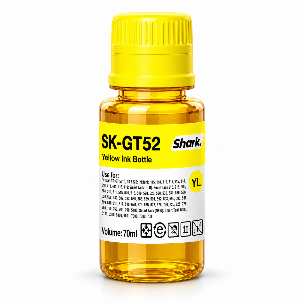 Product mockup: Shark SK-GT52Y yellow 70 ml ink bottle