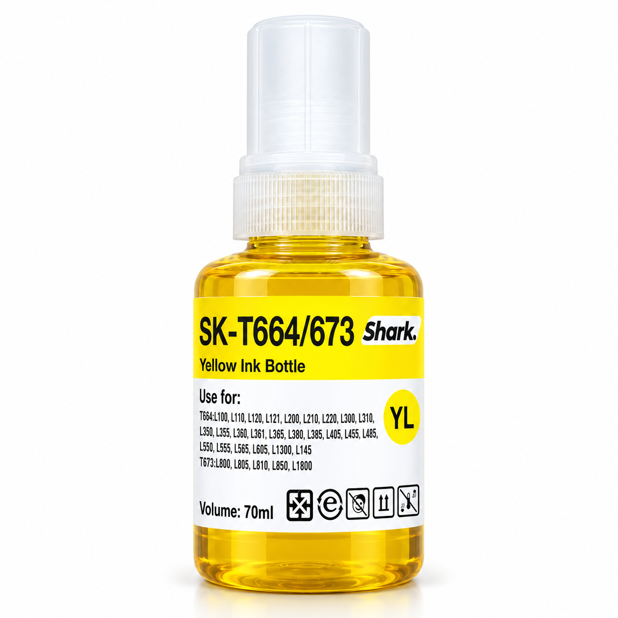 Product mockup: Shark SK-T664UY yellow 70 ml ink bottle