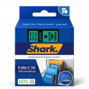 Shark Original D1 Label Tape 40919, 9mm × 7m, Black on Green