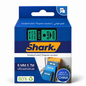 Shark Original D1 Label Tape 43619, 6mm × 7m, Black on Green