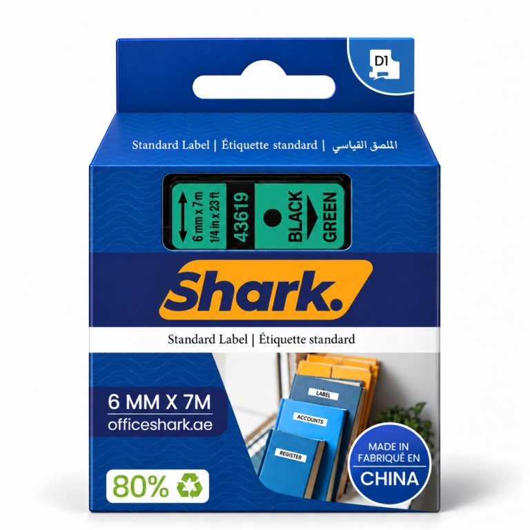 Shark Original D1 Label Tape 43619, 6mm × 7m, Black on Green