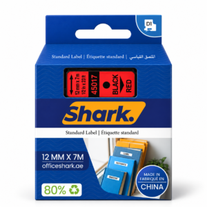 Shark Original D1 Label Tape 45017, 12mm × 7m, Black on Red