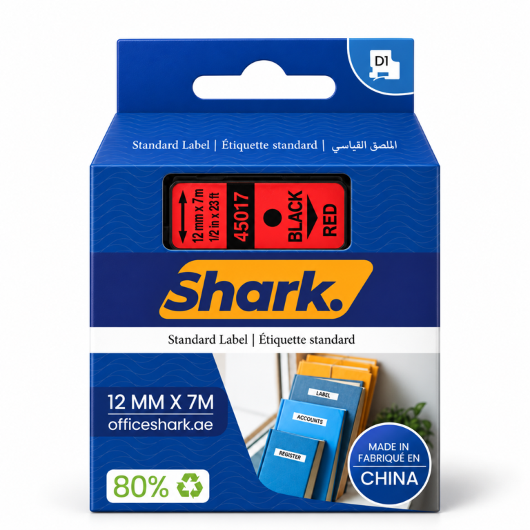 Shark Original D1 Label Tape 45017, 12mm × 7m, Black on Red