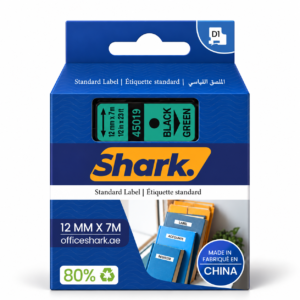 Shark Original D1 Label Tape 45019, 12mm × 7m, Black on Green