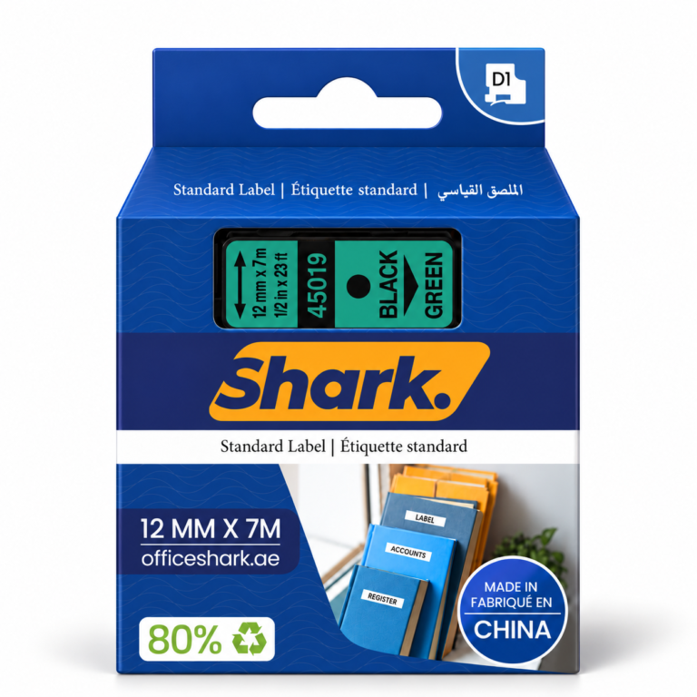 Shark Original D1 Label Tape 45019, 12mm × 7m, Black on Green