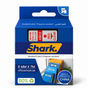Shark Original D1 Label Tape 43612, 6mm × 7m, Red on Clear