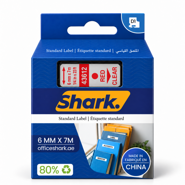 Shark Original D1 Label Tape 43612, 6mm × 7m, Red on Clear