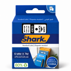 Shark Original D1 Label Tape 43613, 6mm × 7m, Black on White