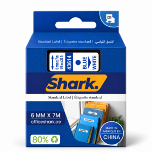 Shark Original D1 Label Tape 43614, 6mm × 7m, Blue on White