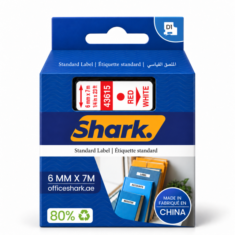Shark Original D1 Label Tape 43615, 6mm × 7m, Red on White