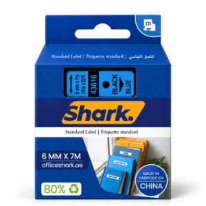 Shark Original D1 Label Tape 43616, 6mm × 7m, Black on Blue