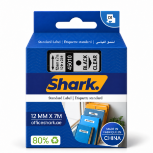 Shark Original D1 Label Tape 45010, 12mm × 7m, Black on Clear