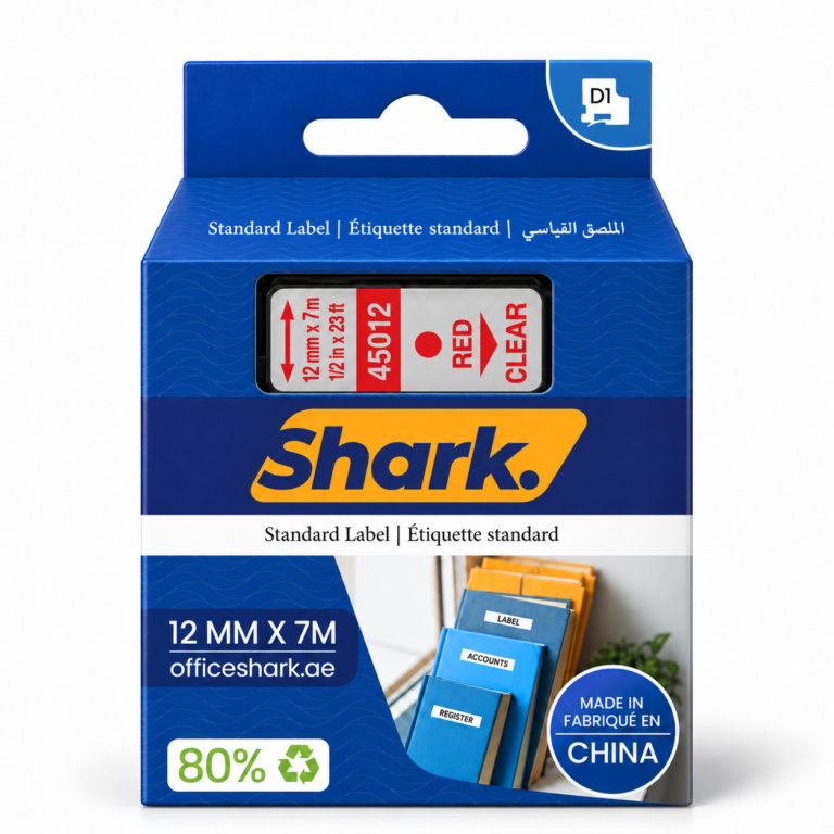 Shark Original D1 Label Tape 45012, 12mm × 7m, Red on Clear