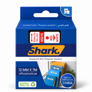 Shark Original D1 Label Tape 45015, 12mm × 7m, Red on White