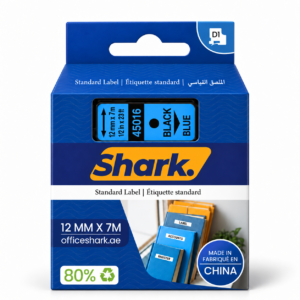 Shark Original D1 Label Tape 45016, 12mm × 7m, Black on Blue