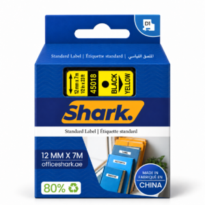 Shark Original D1 Label Tape 45018, 12mm × 7m, Black on Yellow