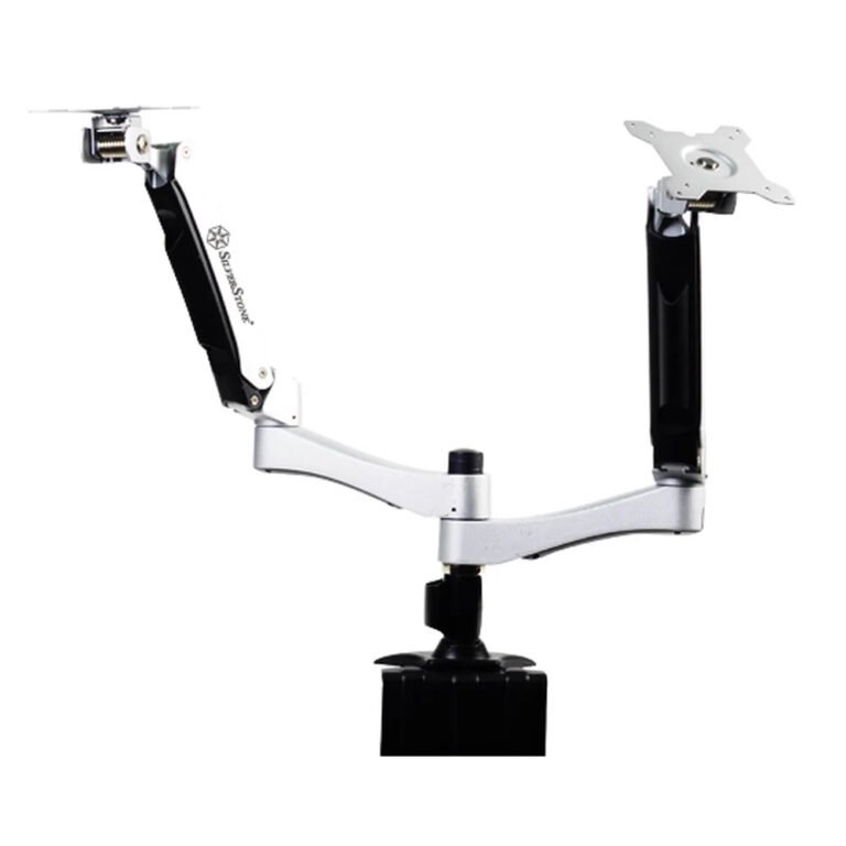SilverStone Dual Monitor Desk Mount (SST-ARM22SC) – Steel, Aluminum Alloy, Plastic, Supports 12″ to 24″ Monitors