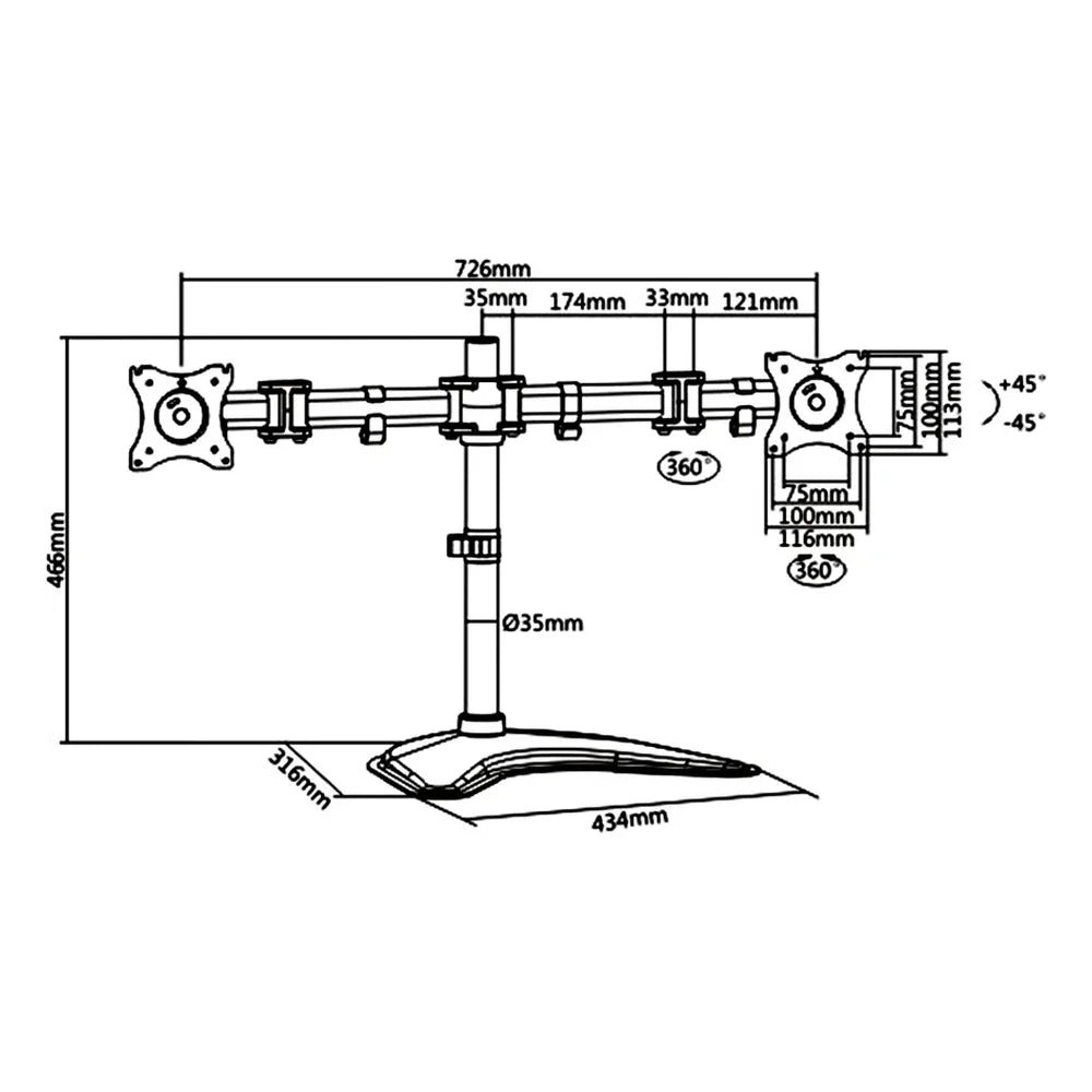 Skill Tech Dual-Monitor Steel Articulating Monitor Mount (SH070-T024), product view 4