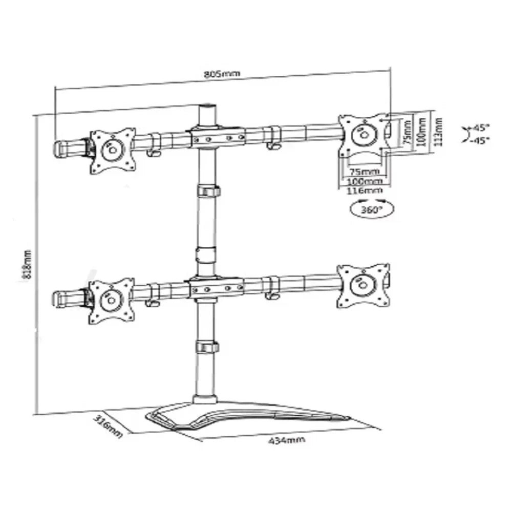Skill Tech Quad Monitors Articulating Monitor Mount Stand (SH-T048), product view 5