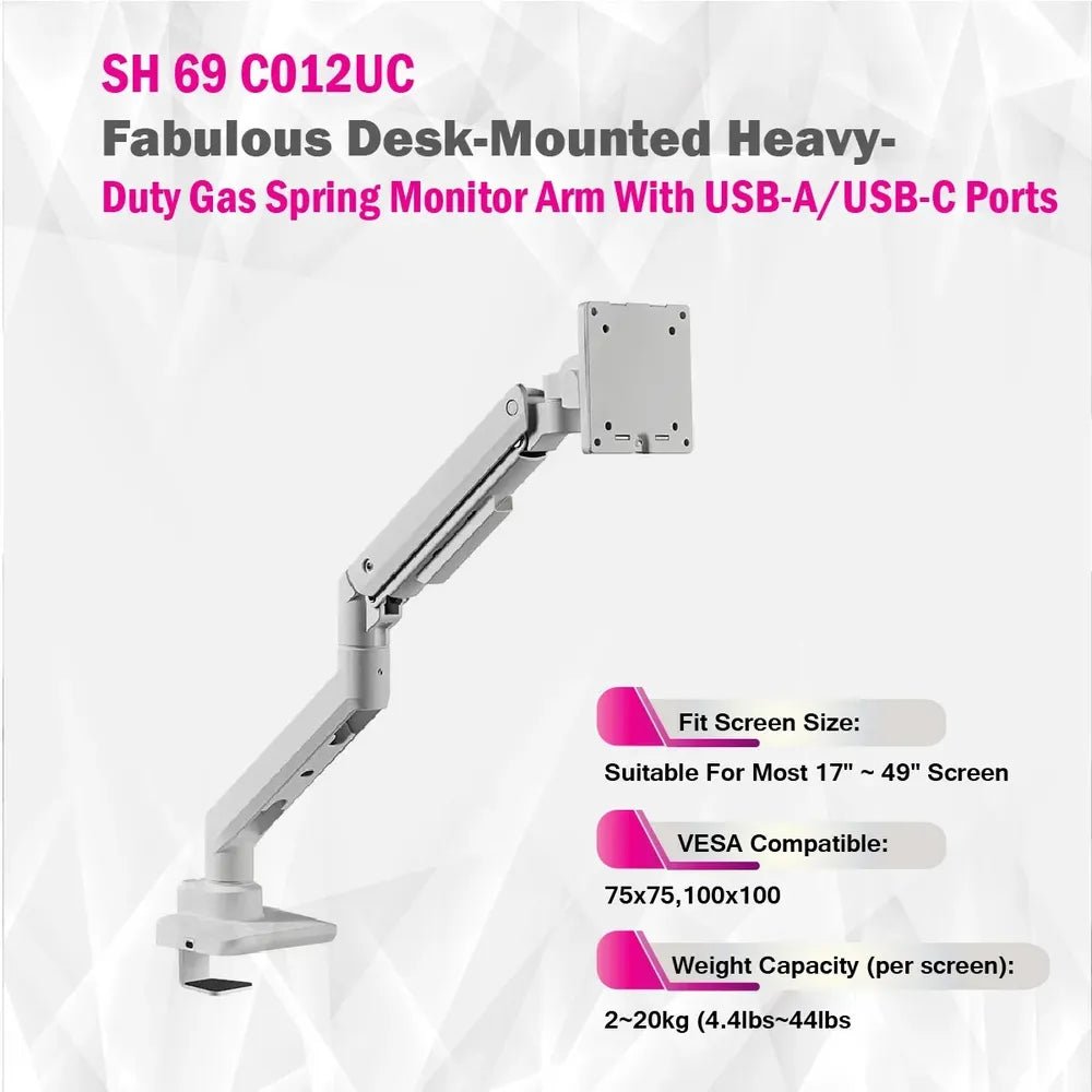 Skill Tech Single Monitor Desk Mount with USB & Type-C Ports (SH69-C012UC), product view 3