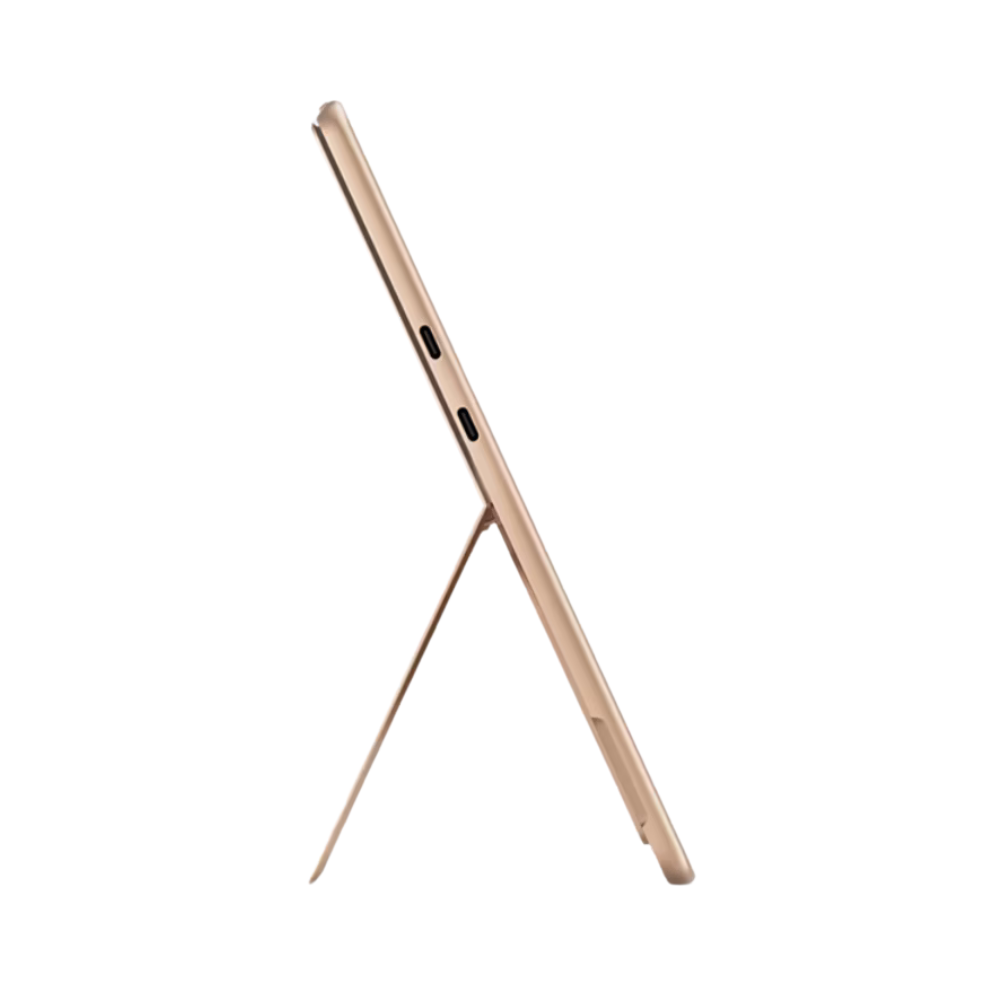 Microsoft Surface Pro 11 in Dune, side profile with kickstand open.